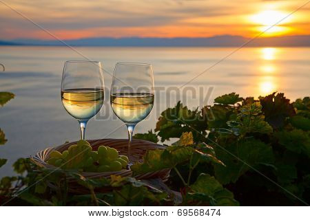 Vineyards of the Lavaux region over lake Leman (lake of Geneva)