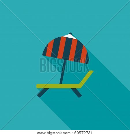 Lounger Beach Sunbed Chair Flat Icon With Long Shadow