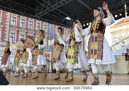 Members of folk group Albanian Culture Society Jahi Hasani from Cegrane, Macedonia during the 48th International Folklore Festival in center of Zagreb,Croatia on July 19,2014