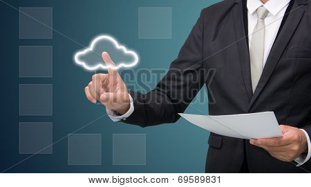 Businessman Hand Touch Cloud Computing Concept