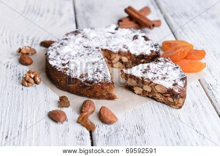Delicious cake panforte on table close-up