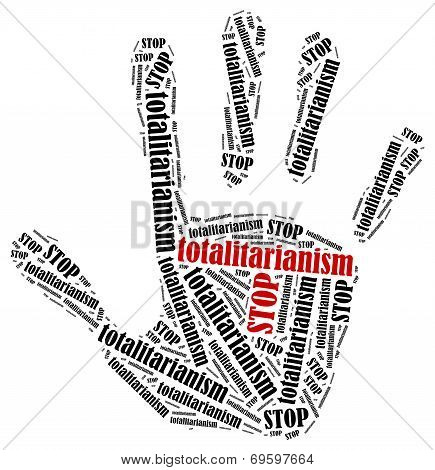 Word Cloud Illustration In Shape Of Hand Print Showing Protest.