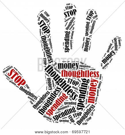 Word Cloud Illustration In Shape Of Hand Print Showing Protest.