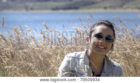 Happy in the grass field