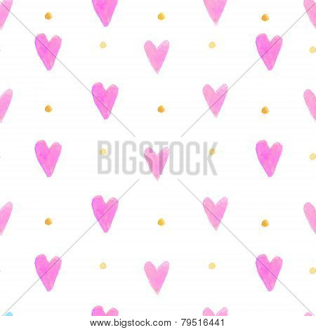 Watercolor hearts background. Seamless pattern with hand painted hearts. Vector backdrop for Valenti