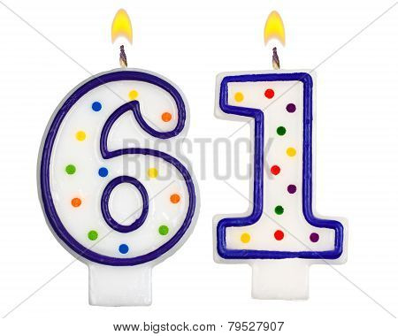 Birthday Candles Number Sixty One Isolated