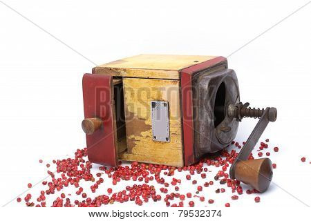 Red Pepper With Old Pepper Mill