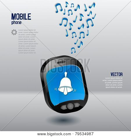 Mobile phone template with bell and music notes