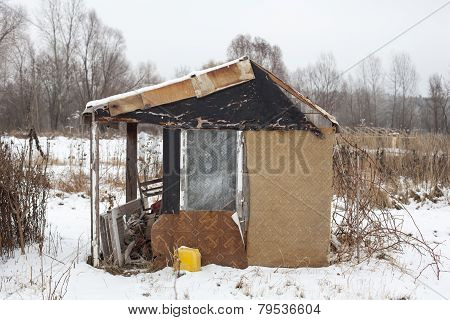 Temporary Self-made Shelter In Winter