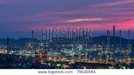 Oil Refinery Power Station At Twilight