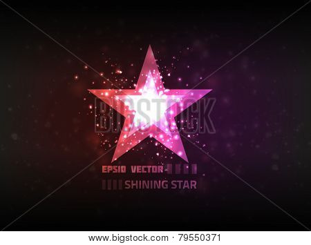 Abstract star shining brightly on purple background.