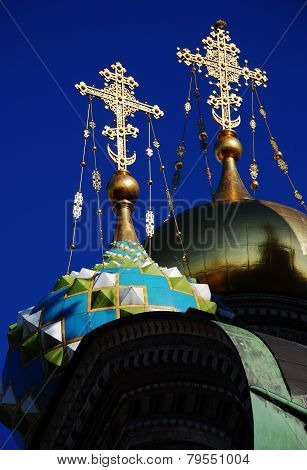 Dome Orthodox Church With Golden Roods