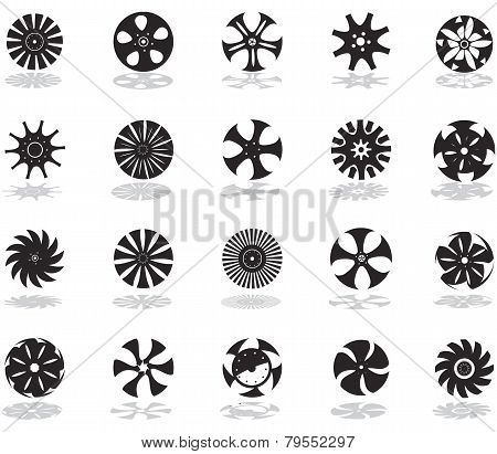 Black Silhouettes Of Disk-shaped Icons