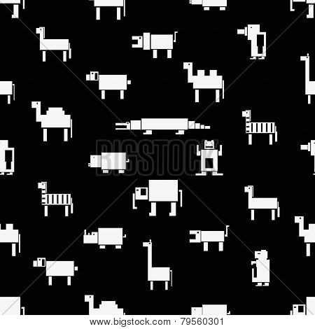 Black And White Square Digital Simple Retro Animals Pattern Eps10