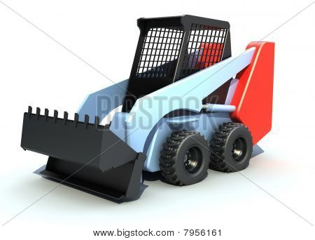 รถขุดขนาดเล็กแนว 3D แยกต่างหากบนพื้นสีขาว