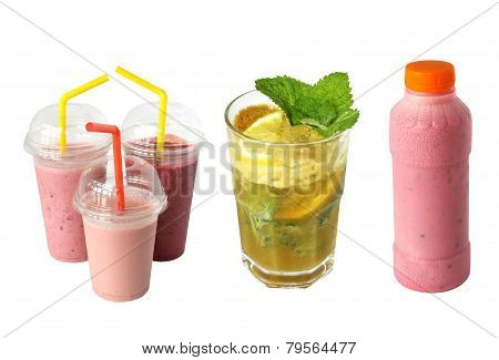 drinks, smoothies and mohito isolated on a white background