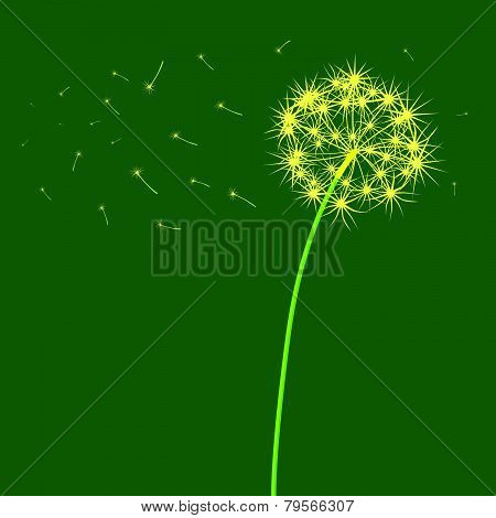 The Dandelion Which Is Blown A Wind On A Light Green Background. .eps