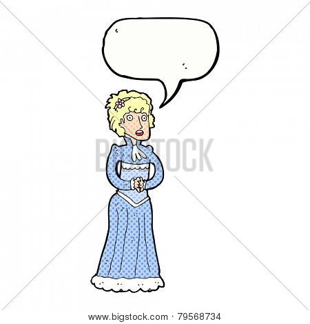 cartoon shocked victorian woman with speech bubble