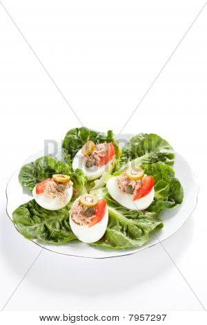 沙拉盘 letuce 鸡蛋金枪鱼和橄榄