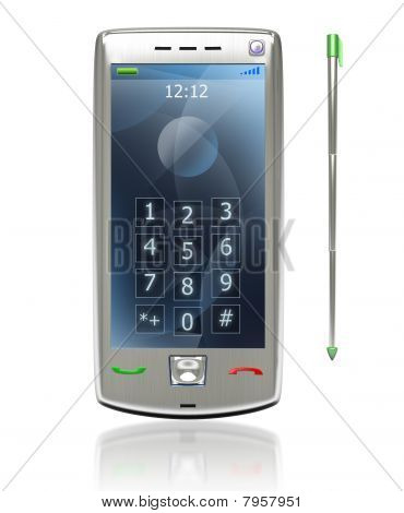 Téléphone 3G Mobile pda avec stylet isolé on white