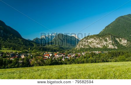 Vrata valley with Mojstrana village, Slovenia