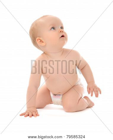 9 Month Infant Child Baby Toddler Sitting Or Crawling Looking Up