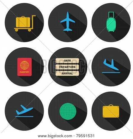 Set of flat airport icons