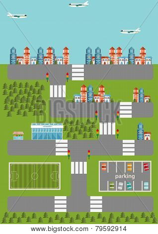 Vector illustration with flat town