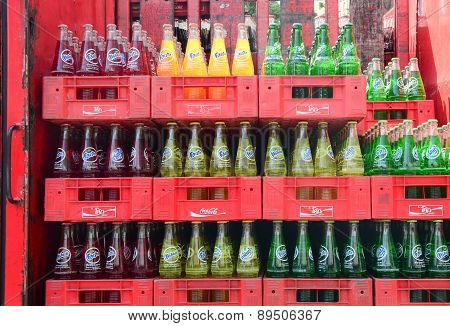 Bottled Soft Drinks In A Supermarket