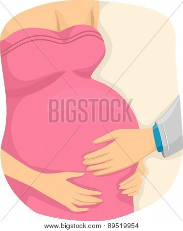 Illustration of a Pregnant Girl with a Doctor hands on her belly