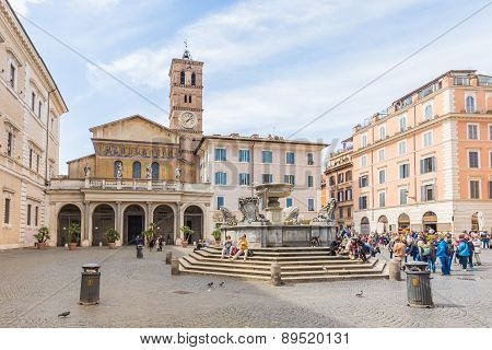 The Basilica Of Our Lady Of Trastevere In Rome, Italy