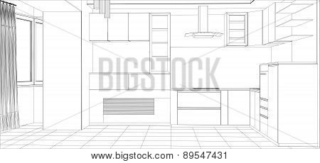 Kitchen vector sketch interior. Illustration created of 3d
