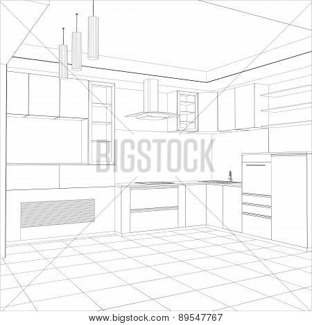 vector design process in wire-frame Illustration created of 3d