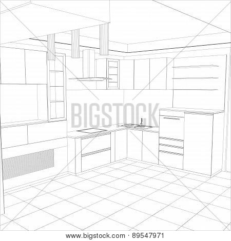 vector design process in wire-frame Illustration created of 3d