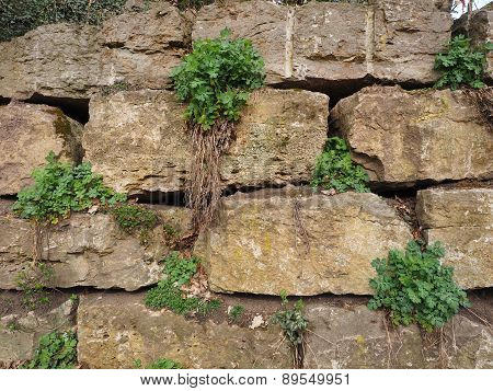 Medieval rough stone retaining wall