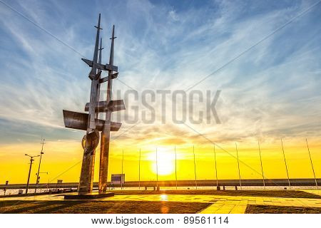 Monument Three Masts At Sunrise