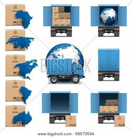 Vector Shipment Trucks Icons set 3