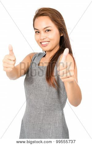 Both Two Thumbs Up Approving Asian Girl Half V