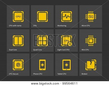 Modern computer processor icons.