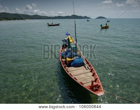 Colorfull Sea Fishing Boats In Ocean Asia
