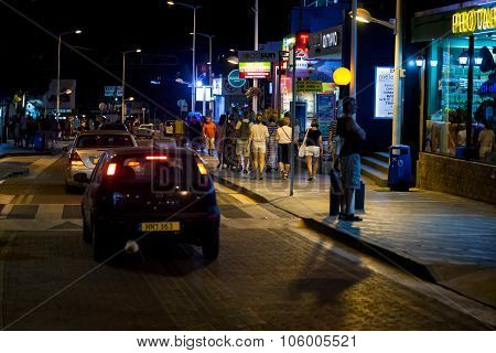 Night view on street in Protaras, Cyprus