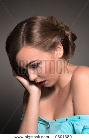 Sexy beautiful woman isolated on grey