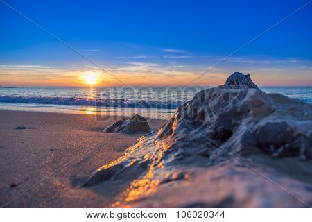 The famous Kathisma beach in Lefkada Greece at sunset