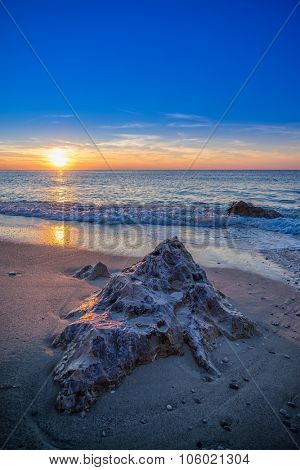 The famous Kathisma beach in Lefkada Greece at sunset