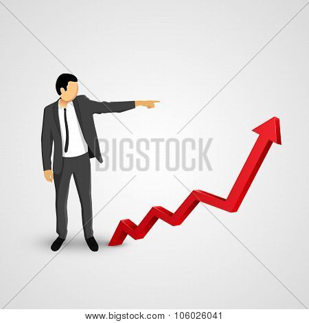 Businessman points to the growing chart