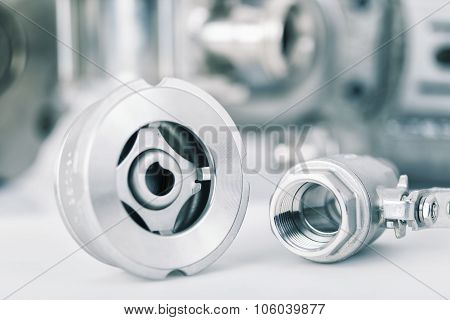 Check And Ball Valve With Selective Focus On Thread Fittings.