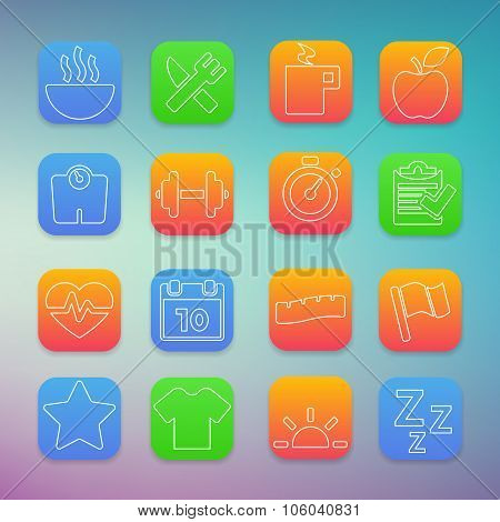 Fitness icons set with color Background