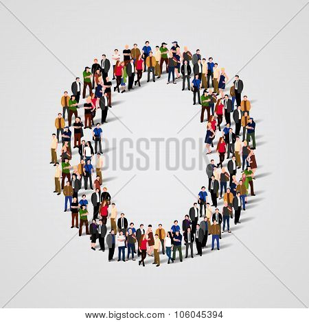 Large group of people in letter O form