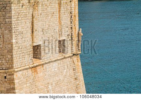 St Blaise statue on the defensive walls of Dubrovnik, Croatia, Adriatic coast