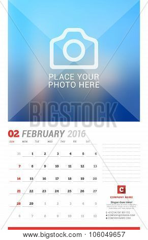 Wall Calendar Planner For 2016 Year. Vector Design Print Template With Place For Photo, Notes And Co